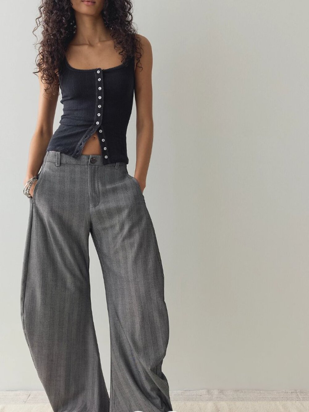 NWT Free People End Game Pointelle Tank in Black - Picture 2 of 8